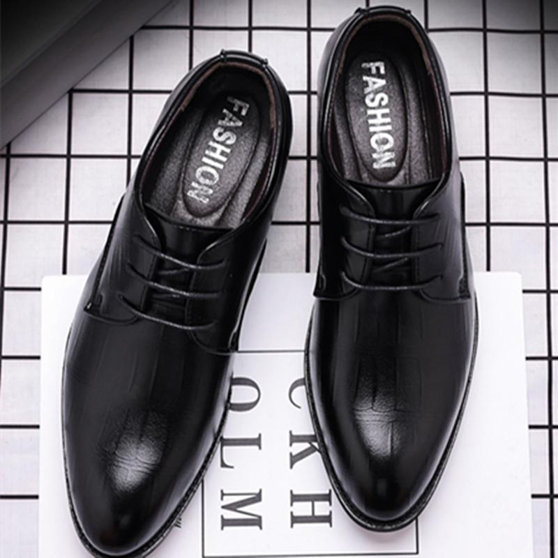FashionMen Fashion shoes slip on round Toes Leather Dress Shoes Men Business Lace Up oxfords Leather Dress Shoes big size 48