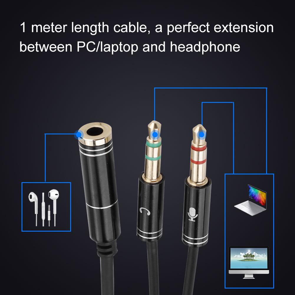 3.5mm Female to 3.5mm Dual Male Audio Extension Cable Headphone Splitter Mic Earphone Adapter