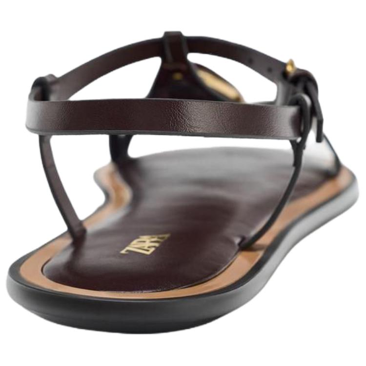 Zara Pu Fashion Buckle One Strap Sandals 1Cm Women Sandals Brown 2646610700