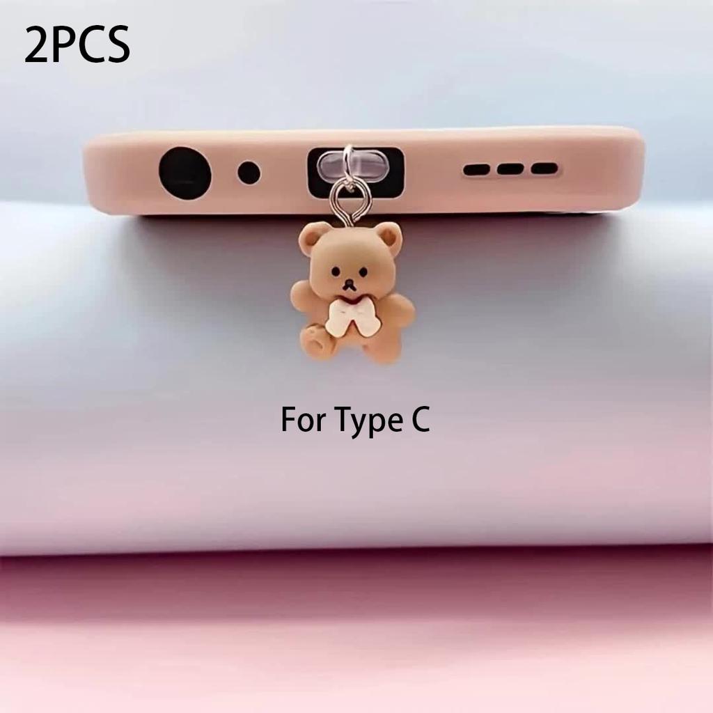 2/1 PCS INS Cartoon Bear Dust Plug Pendant Universal Decorative Accessory For Android iPhone And Headphone Charging Ports