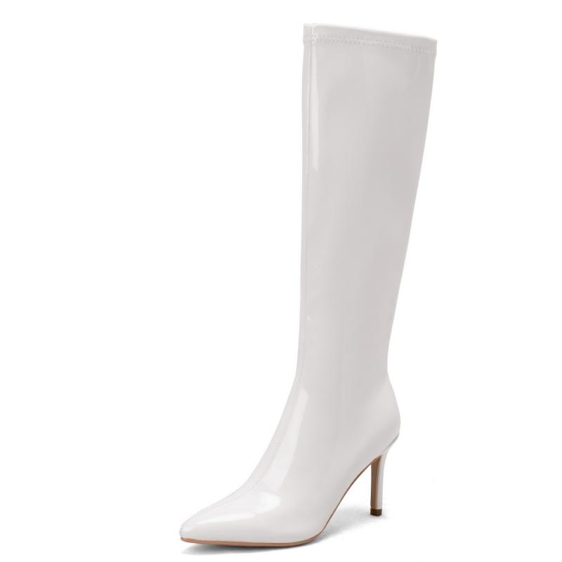 

Fashion Elegant Women s Knee High Boots White Black Heeled Long Boot Female Large Size 48 Autumn Winter Party Shoes Ladies Footwear 39 білий