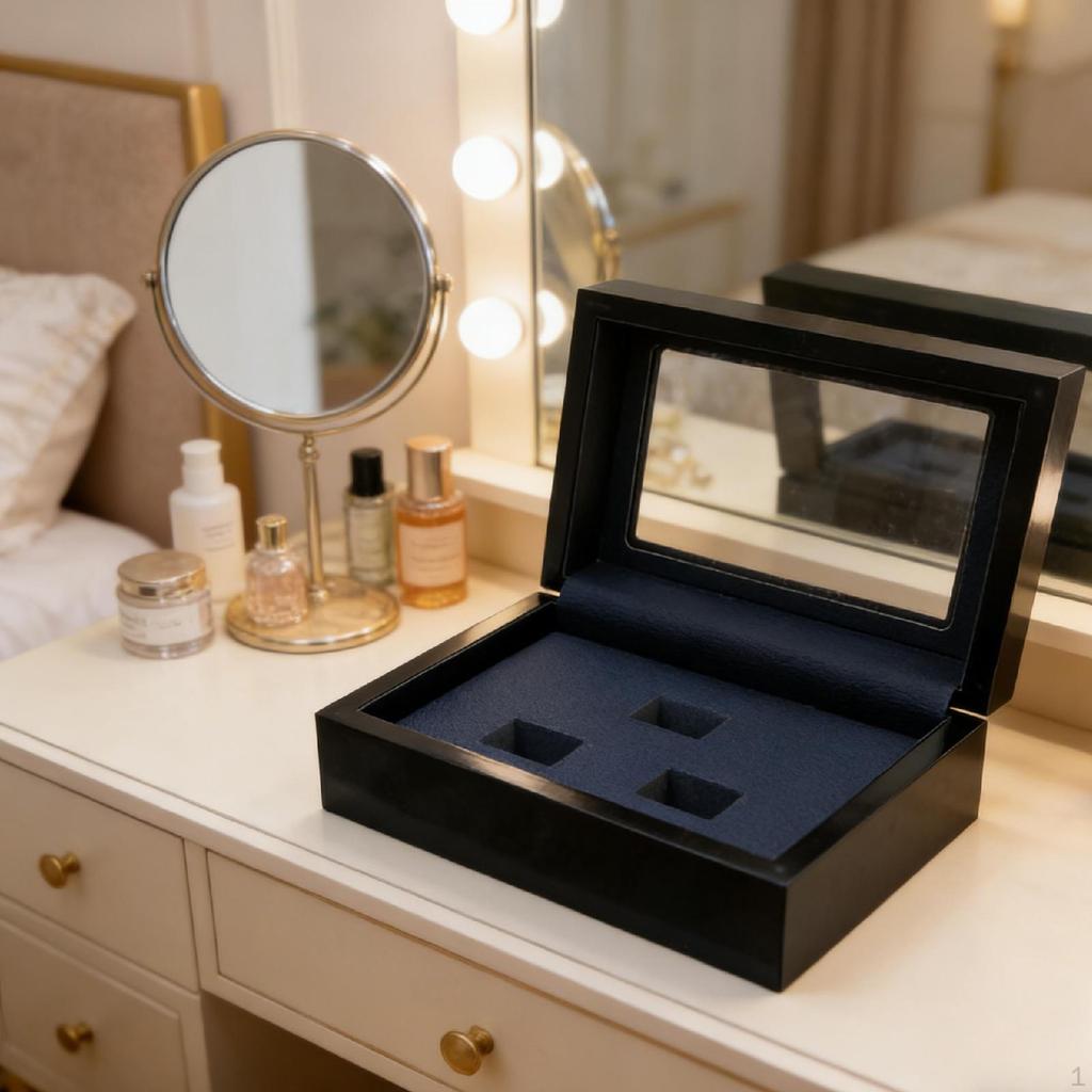 Box with Presentation Stand, Holder, Jewelry Organizer, Wooden Surface Smooth PU Coating,