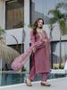 Women Embroidered Kurta Set with Floral Dupatta – Elegant Ethnic Festive Wear