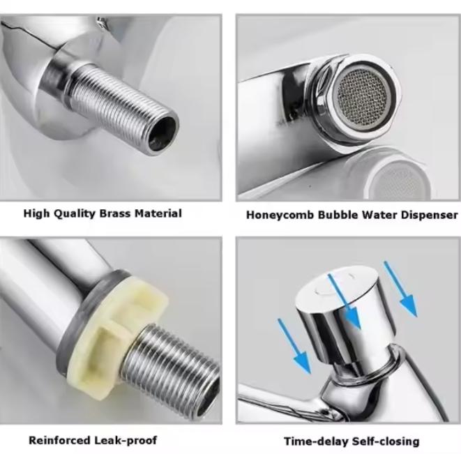 Chrome Self-Closing Push Basin Tap Water Saving Brass Faucet for Hotels for Project Use