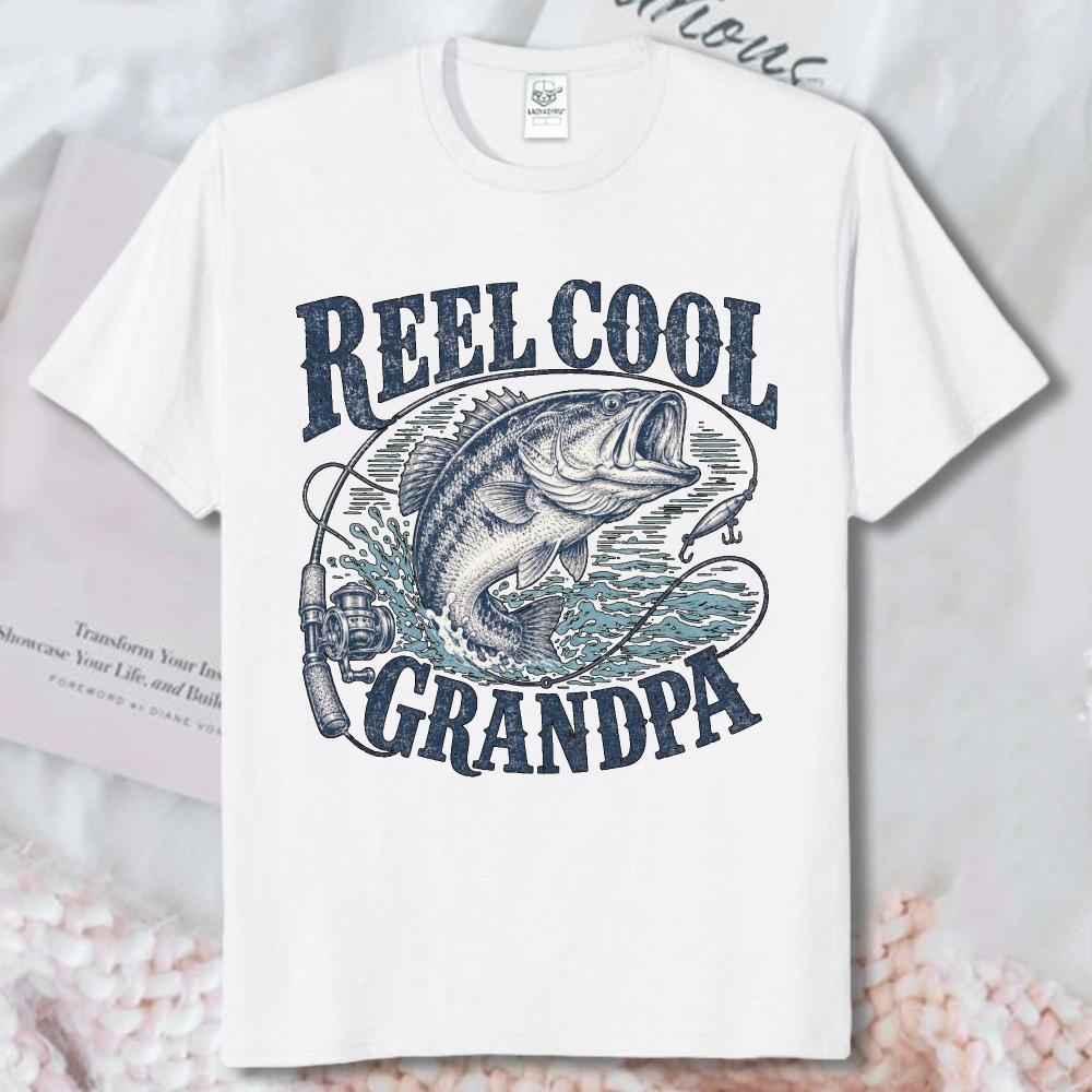 Reel Cool Grandpa Shirt Bass Fishing Gifts For Grandpa Vintage Fisherunisex ShortSleeve Tees Funny Streetwear Shirt Cotton Unisex Tee