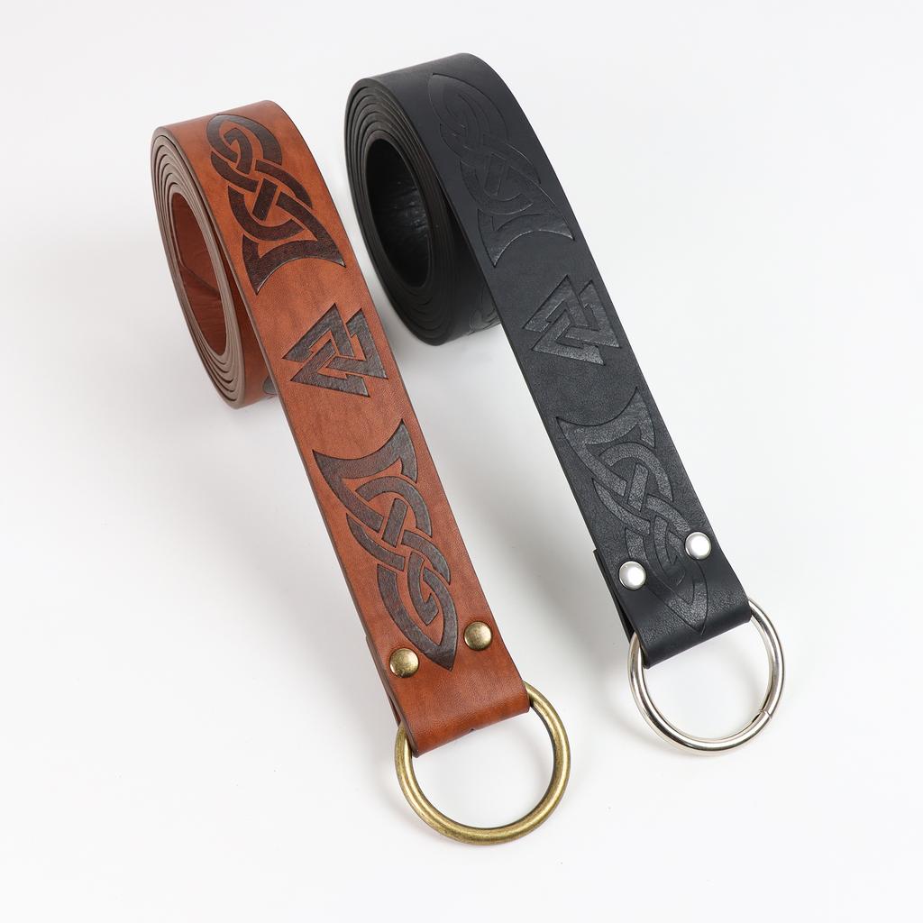 Renaissance PU Leather Belt Viking Cosplay Printed Belt for Medieval Renaissance Faire Costumes