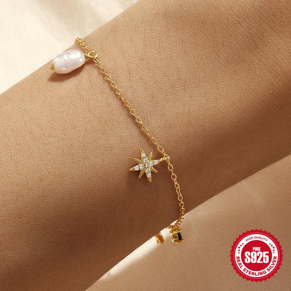 Fashion Stacked S925 Sterling Silver Octagonal Star Diamond Special-Shaped Pearl Ladies Bracelet