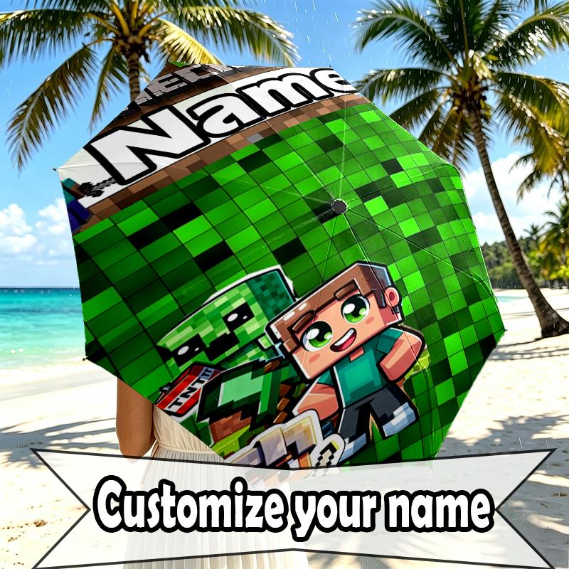 Custom Name Personalized Gamer Craft Print Umbrella, Auto Open Close, 8‑Rib Sturdy Frame, Commute Camping Hiking Use, Birthday Gift