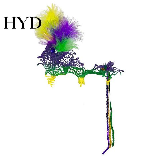 Lace And Bead Masque Masquerade Carnival for Women Mardi Gras Purple Green Yellow Feathered Feather Prom Ball Wedding Halloween Party Favors Vibrant