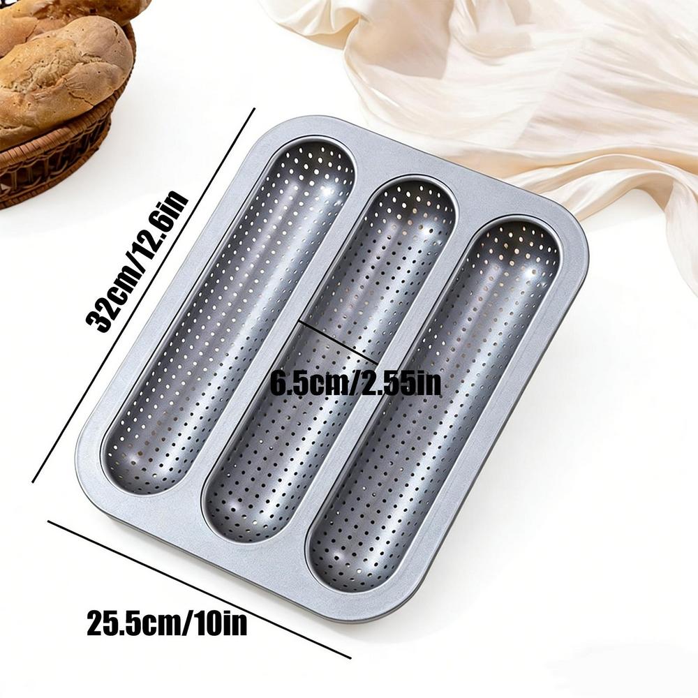 Non-stick perforated baguette mold, 3-hole French bread baking pan, carbon steel baguette baking pan, for home kitchen