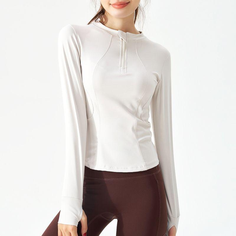 

Верхняя одежда на молнии до половины Спортивная одежда для йоги Топ с длинным рукавом Женский Облегающий Быстросохнущий Высокоэластичный Дышащий Бег Фитнес Женская футболка Gray White XL(60.00 kg-67.50 kg)