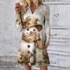 Women's Christmas Printed Dress Loose V-neck Casual Long Sleeved Dress