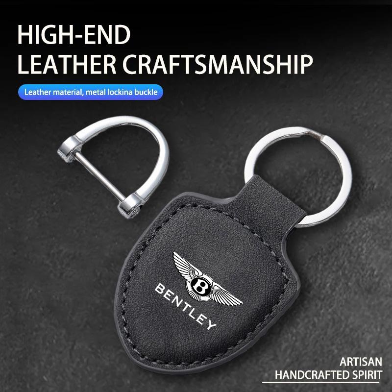 Leather Car Logo Keychain Keyring Key Chain Pendant Men Women Gifts for New Bentley Flying Spur Continental GT Bentayga Mulsanne