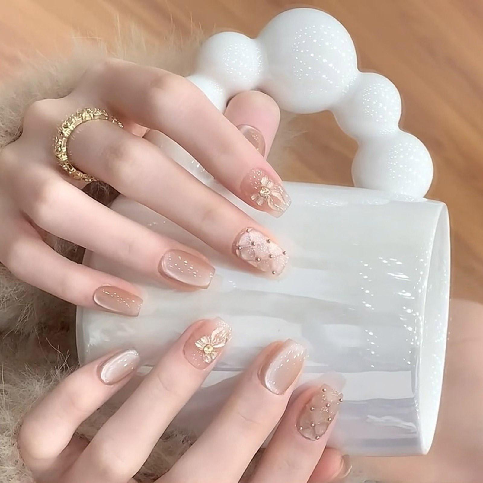 

24 шт. Кошачий глаз Короткие квадратные накладные ногти Полное покрытие Клейкие ногти Акриловые накладные ногти с бантиками Для женщин и девушек