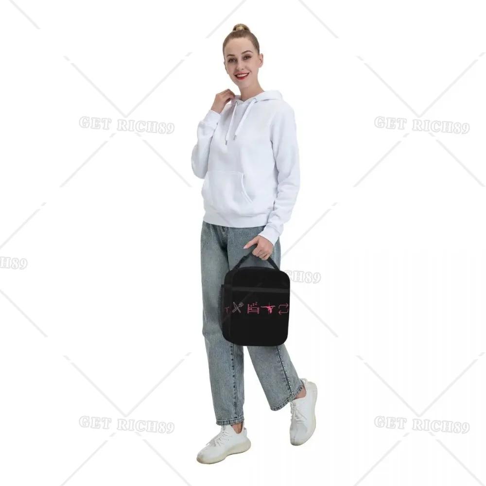 Essen, Schlafen, Pole Dance, Wiederholen Print Isolierte Lunchtaschen Thermokühltasche Lunchbox mit Seitentasche für Frau Kinder Arbeit Schule