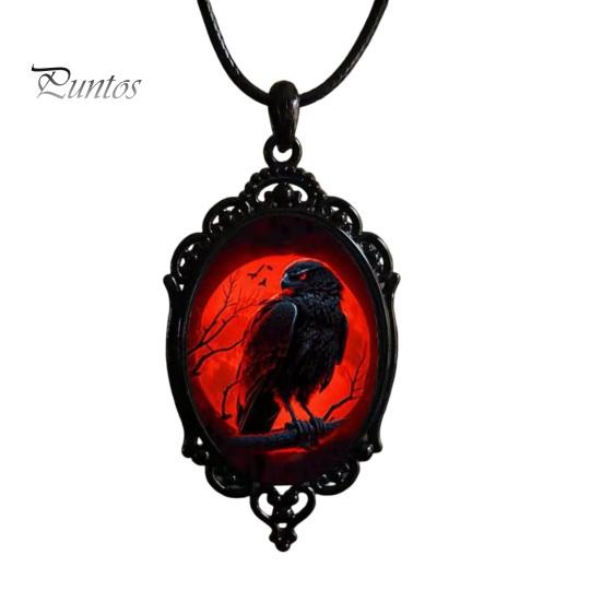 Spooky Cosplay Jewelry Vintage Gothic Necklace, Raven Pendant Bat Red Holiday Party Costume Accessories Rose Halloween Witchy for Women Necklace