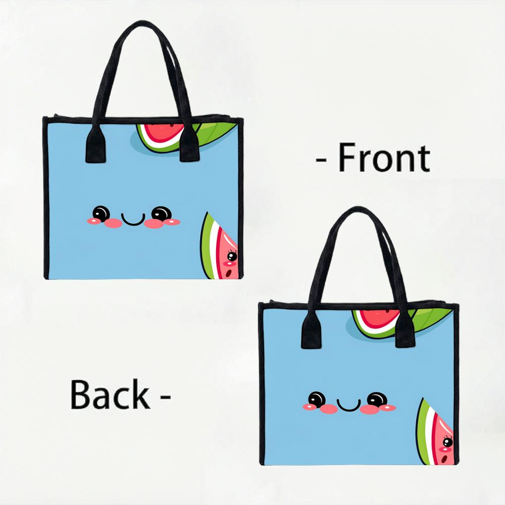Cute Watermelon Print Shopping Tote Bag Large Capacity Casual Portable Shoulder Handbag for Daily Use
