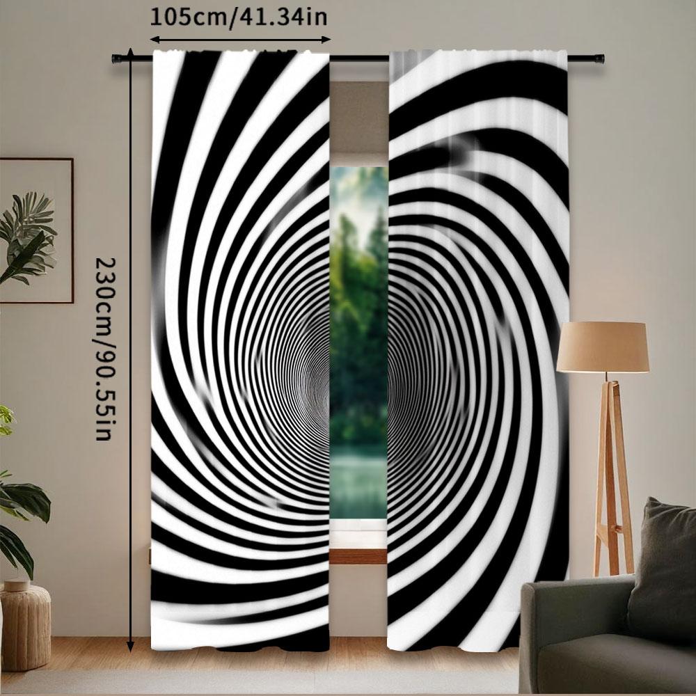 2Pcs Black And White Spiral Vortex Curtain Futuristic Pipeline Tube Endless Tunnel Striped Swirl Window Drapes All Season Charm