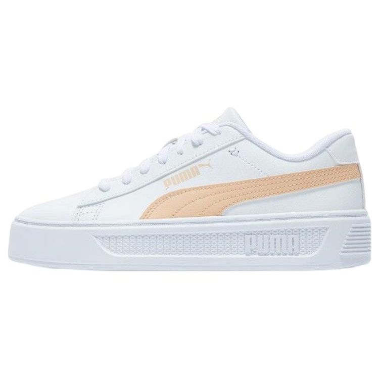 Puma Smash Series Platform V3 Leather Low-Top Sneakers Women Sneakers White Yellow 390758-03