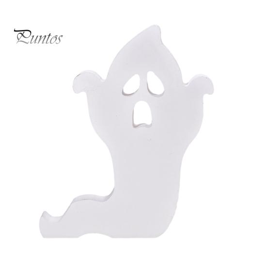 Modern Farmhouse Halloween Accents Cute Ghost Wooden Table Sign, Spooky White Standing Handmade Craft Block Sign for Holiday Tiered Tray Centerpiece,