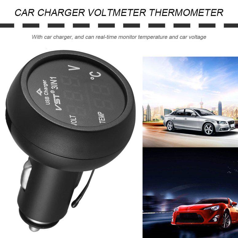 Buy EONE 3 In 1 Digital LED USB Car Charger Voltmeter Thermometer Car Battery Monitor at