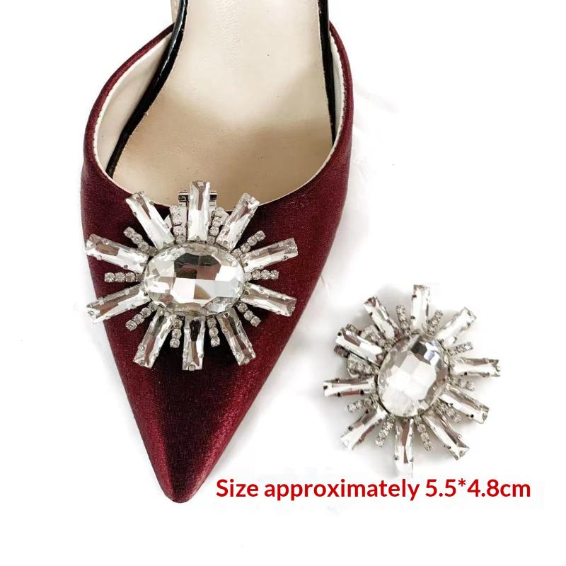 1 Pcs Fashion Shiny Crystal Shoes Decorations Clip Women Shoe Buckle Accessories High-Heeled Square Rhinestones Removable Shoes D
