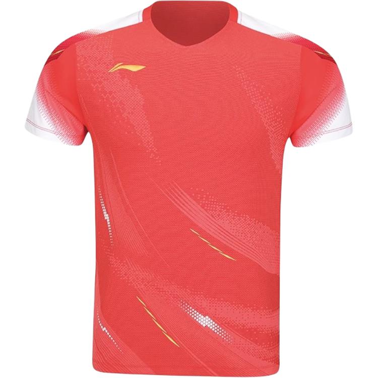 Li-Ning Comfortable Simple Versatile V-Neck Pullover Short Sleeve Badminton Shirt Unisex tops AAYV163-3