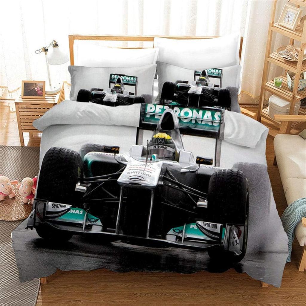 F1 Racing Car Duvet Cover Sets 2 PCS Quilt Cover Bedding Bed Covers with Pillowcases with Zipper Breathable Stylish Comforter