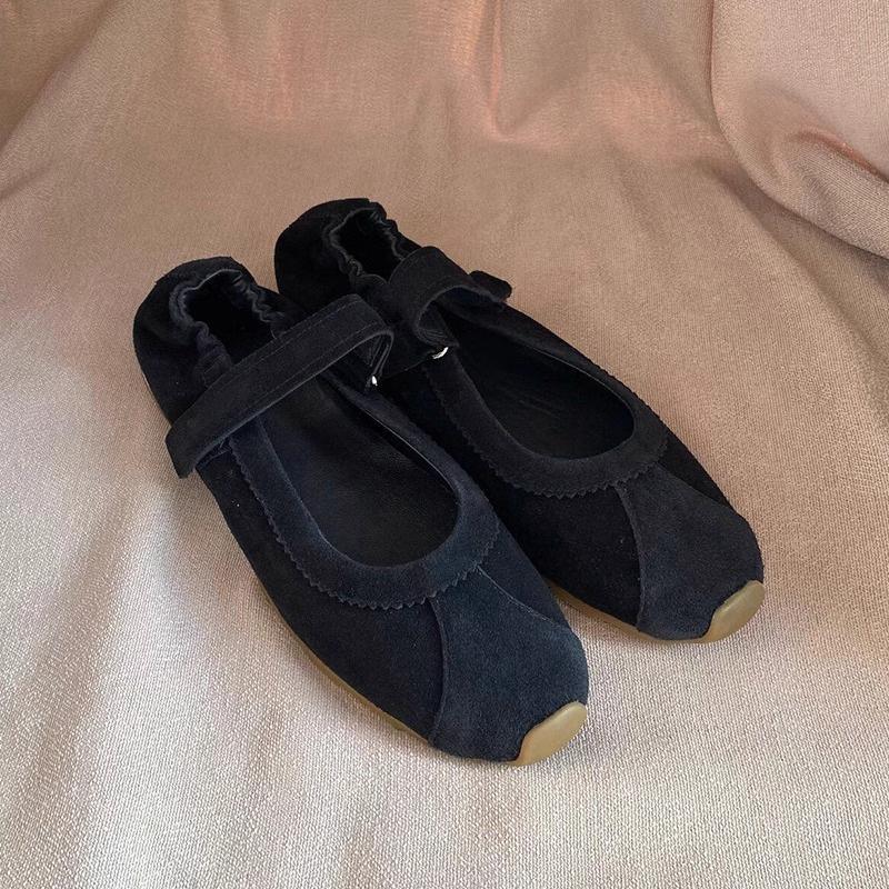 Spot version~ retro leather Velcro word with Mary Jane shoes ballet versatile round head flat sole shoes women
