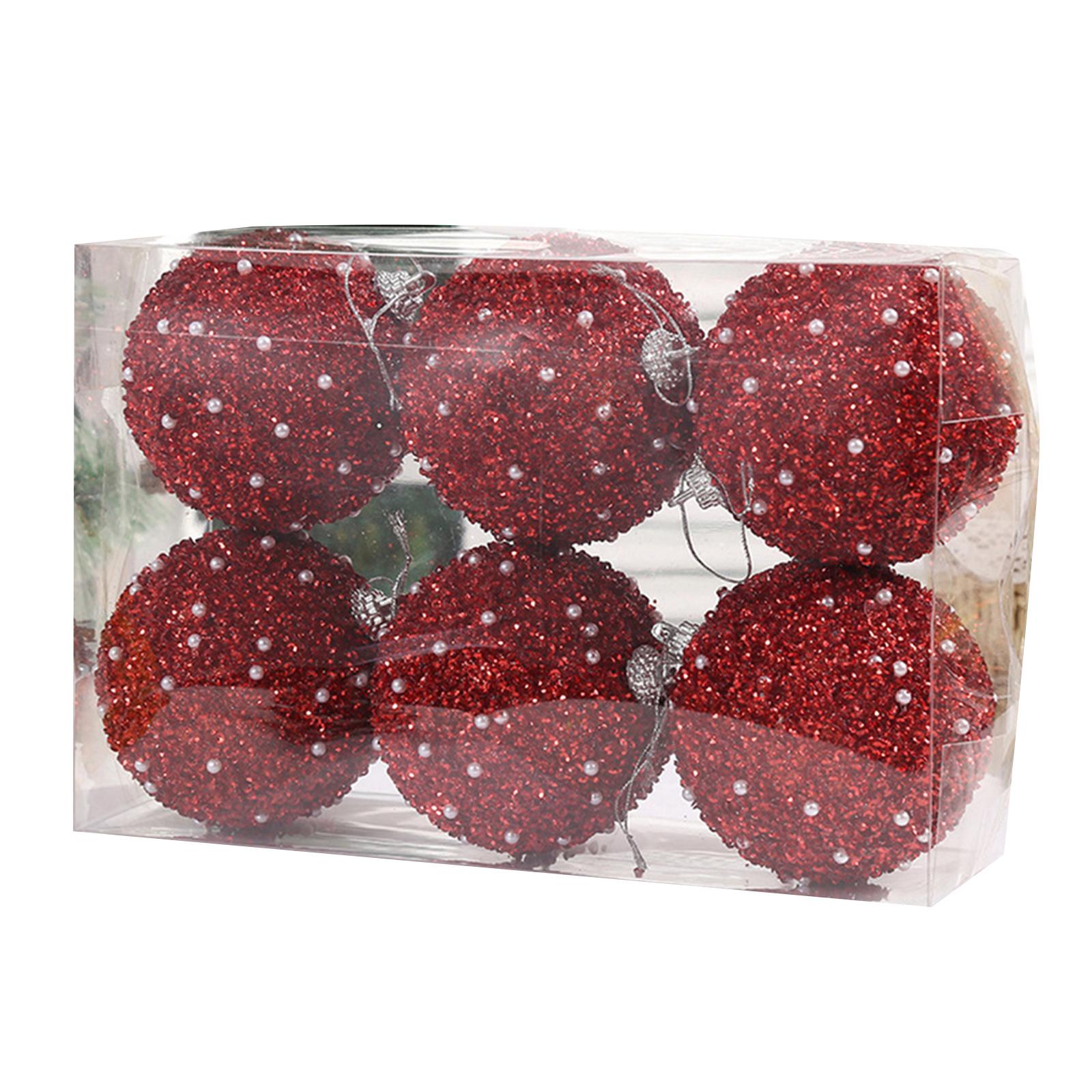 

6Pcs 8cm Christmas Ball Ornaments Glitter Xmas Balls Tree Hanging Decor For Holiday Wedding Party Supplies New Year Gift Navidad червоний