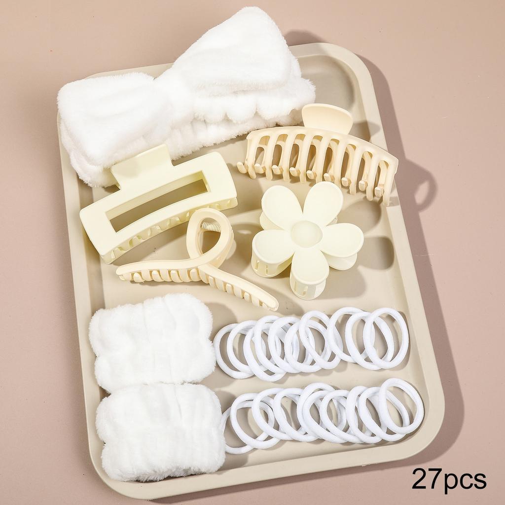 27pcs/set Women's Flowers Hair Claw Clips Hairband Set Headband Velvet Hair Hoop Wristband For Washing Face Skincare Makeup Wear