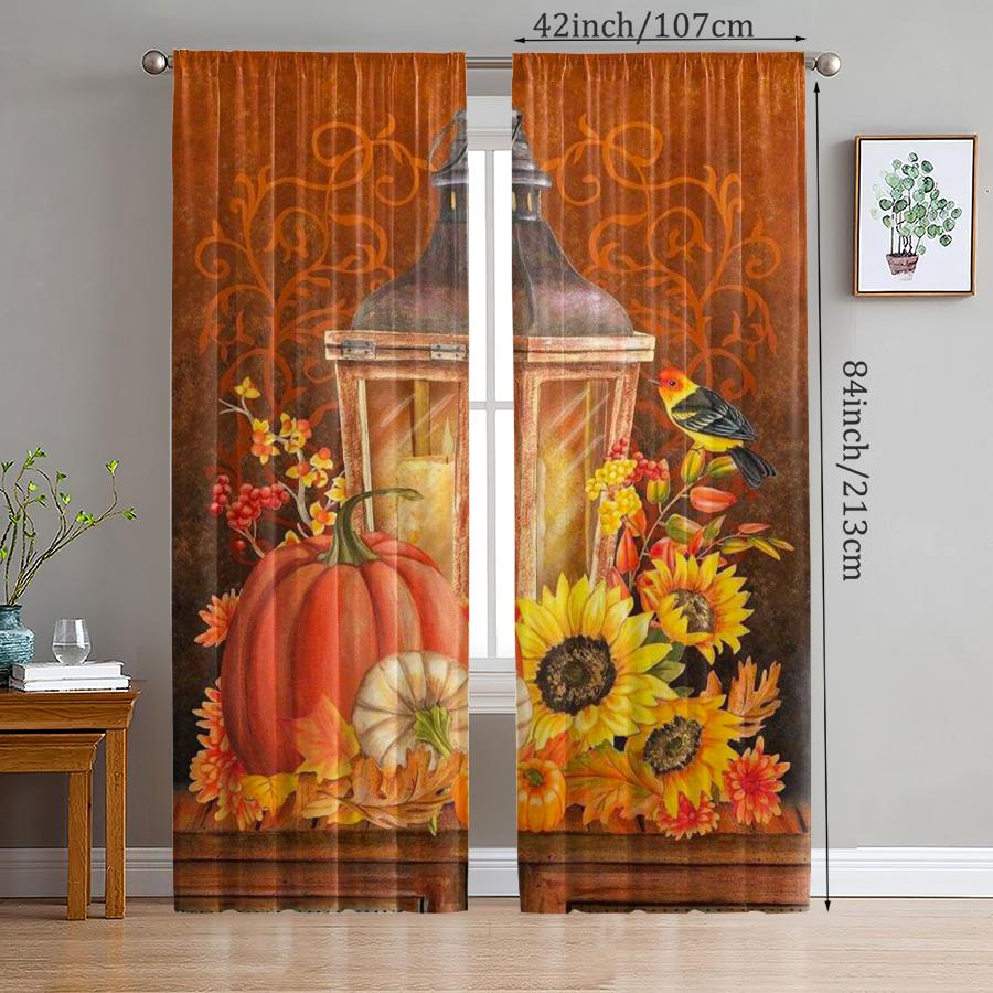 Christmas Pumpkin Sunflower Printed Curtains Decorations Home Room Made Of Polyester
