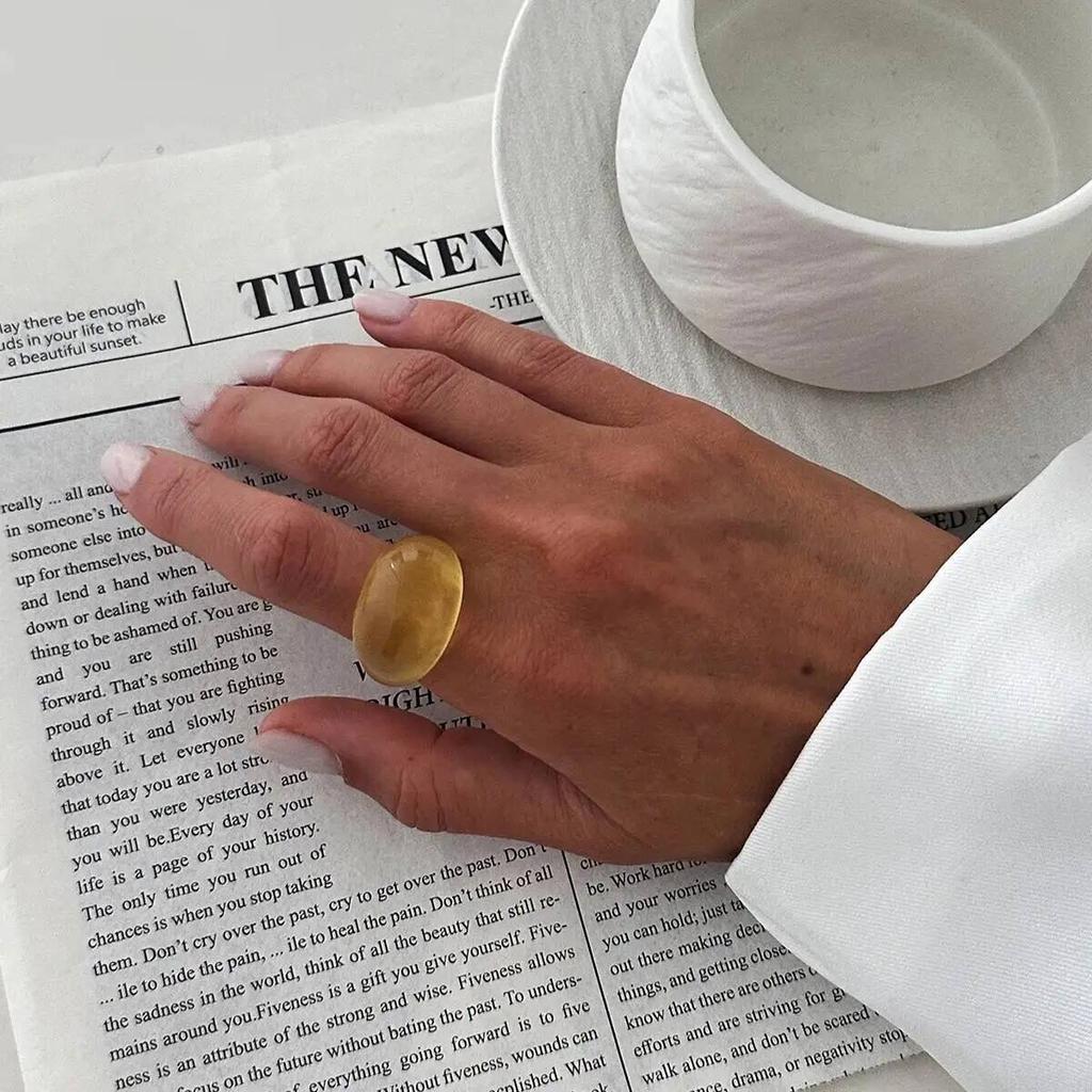KunJoe Vintage Yellow Brown Thick Acrylic Ring Women Minimalist Geometric Resin Wide Knuckle Rings Boho Jewelry Couple Gift 2026