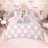 Homewish Monogrammed Duvet Cover Set for Kids, Pink Buffalo Plaid Bedding Set, Pink Reversible Quilt Cover Set