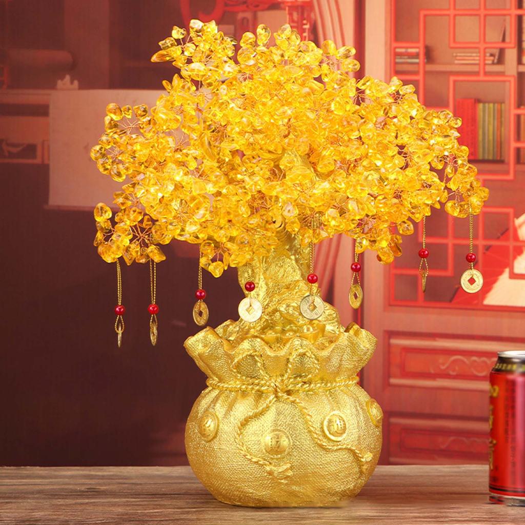 Yellow Crystal Money Tree Fortune Tree Lucky-Tree Desktop Ornament for Living Room Study Desk Office Conference Room