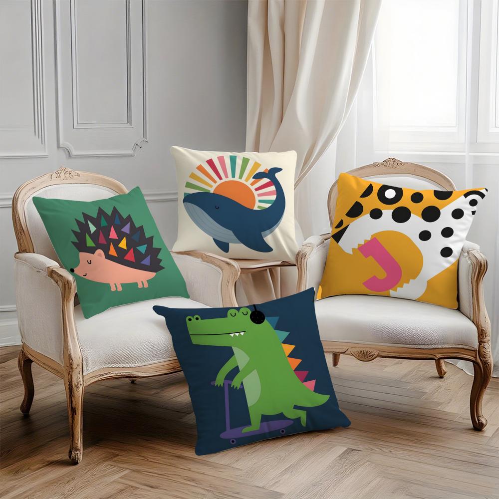 Cartoon Geometric Animal Pattern Pillow Case Printing Pillowcase Living Room Sofa Cushion Cover Bedroom Room Decor