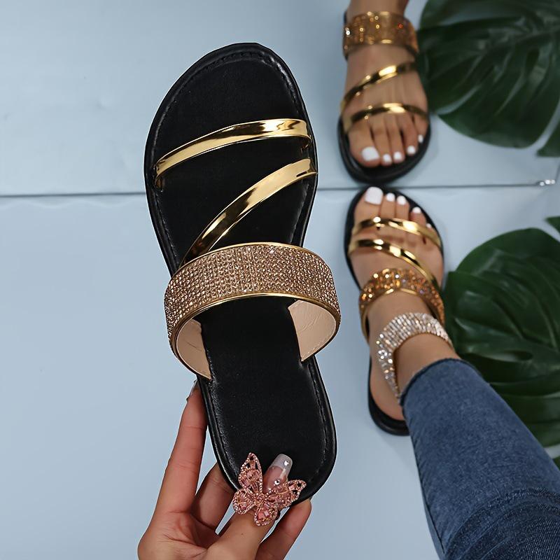 2025 New Summer European & American Women's Flat Open-Toe Solid Color Sandals