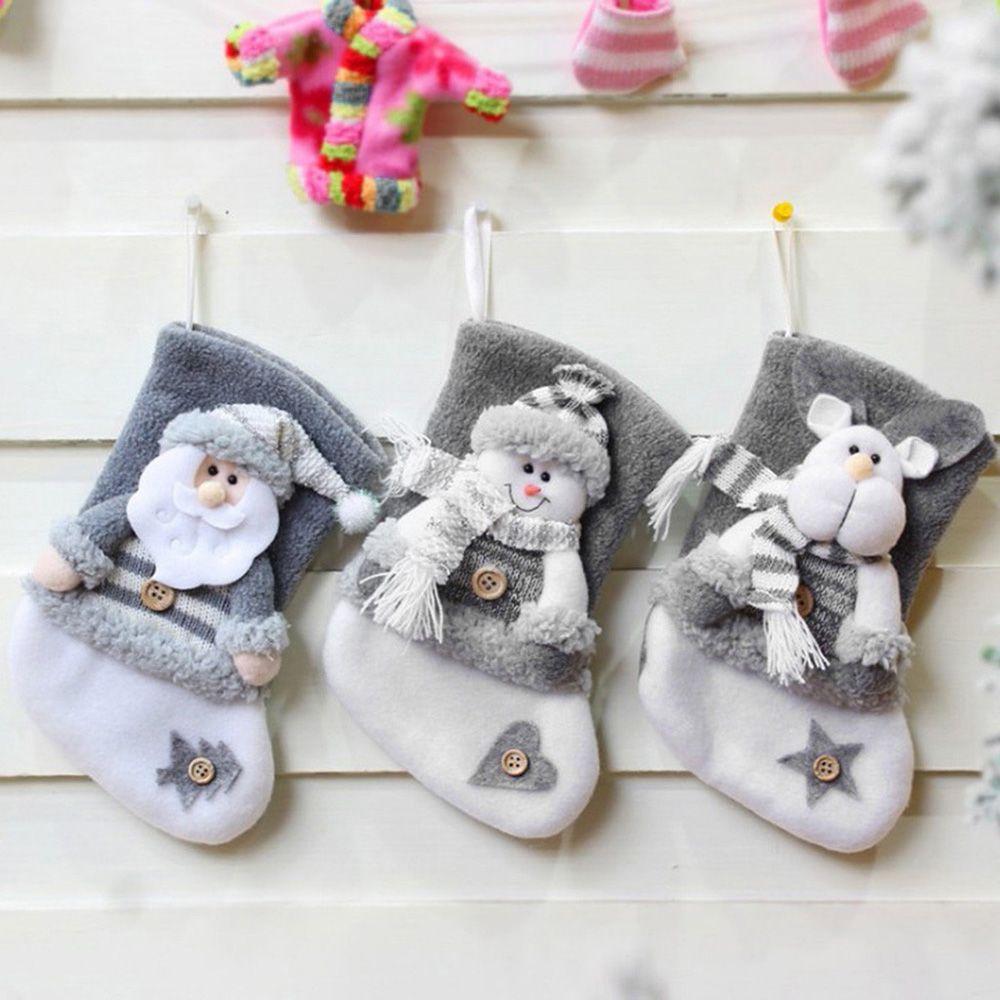 Xmas Tree Ornament Present Pocket Christmas Stockings Hanging Socks Santa Claus Candy Bag