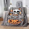 1pc Pumpkin Skeleton Themed Blanket  Cute Design for Room Decor, Soft Perfect As Birthday Gift or