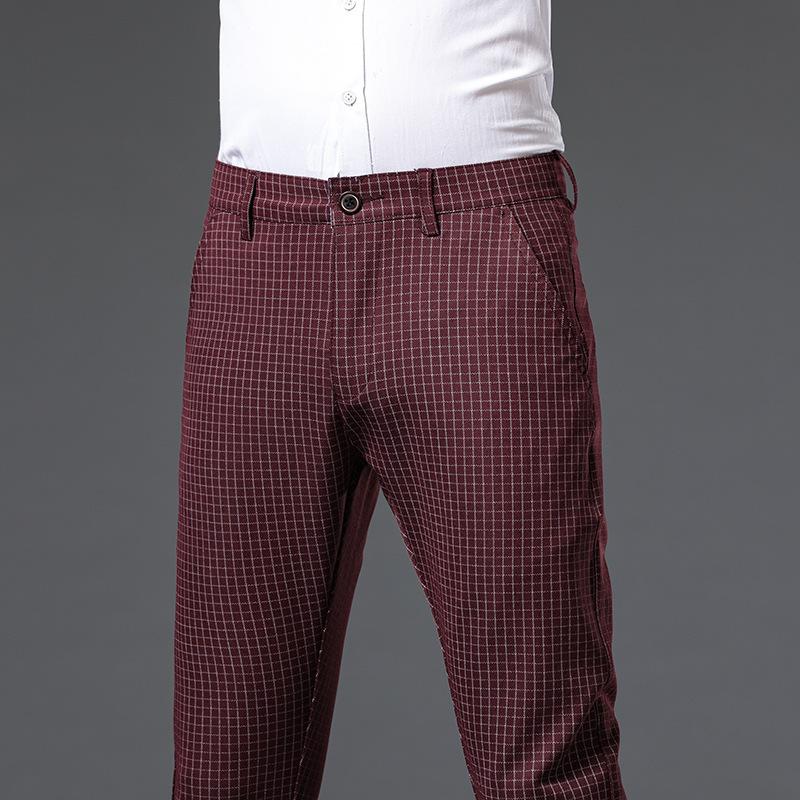 

Літні повсякденні брюки в клітку, чоловічі вузькі штани з невеликою ніжкою, тренд без заліза, весняні та осінні брюки з тонкими моделями, універсальні довгі штани 38