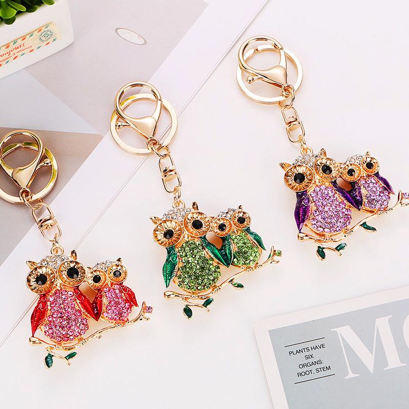 European Diamond-Studded Owl Keychain: Stylish Parent-Child Pendant for Bags & Cars