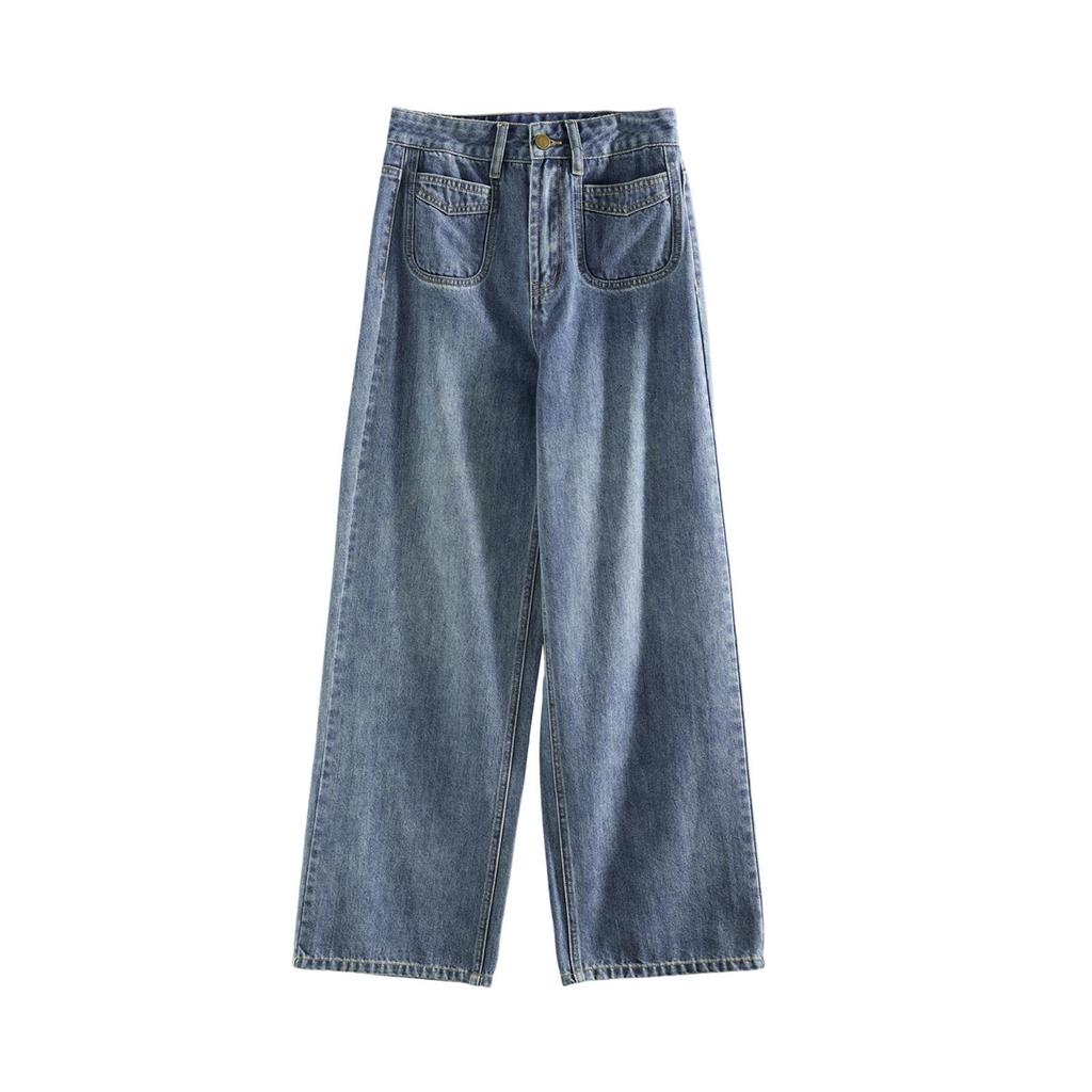 Women's High Waist Washed Straight Leg Jeans - Slimming, Versatile, Wide Leg Casual Pants for Spring 26