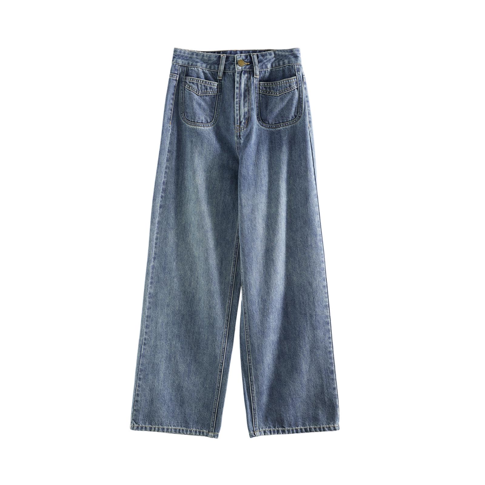 

Women s High Waist Washed Straight Leg Jeans - Slimming, Versatile, Wide Leg Casual Pants for Spring 26 S джинсовый синий
