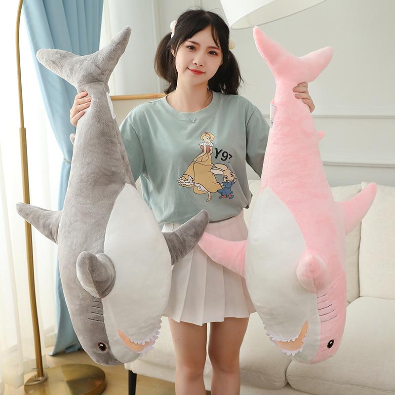 Cute Cartoon Gaint Shark Whale Plush Doll Pillow Gray Blue Pink Shark Whale Plush Doll Home Decor Warm Hug For Girls Boys