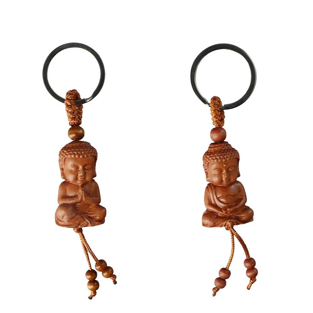 Monk Buddhism Guanyin Wood Carving Craft Bag Pendant Keychain Car Accessories Keyfob Key Ring