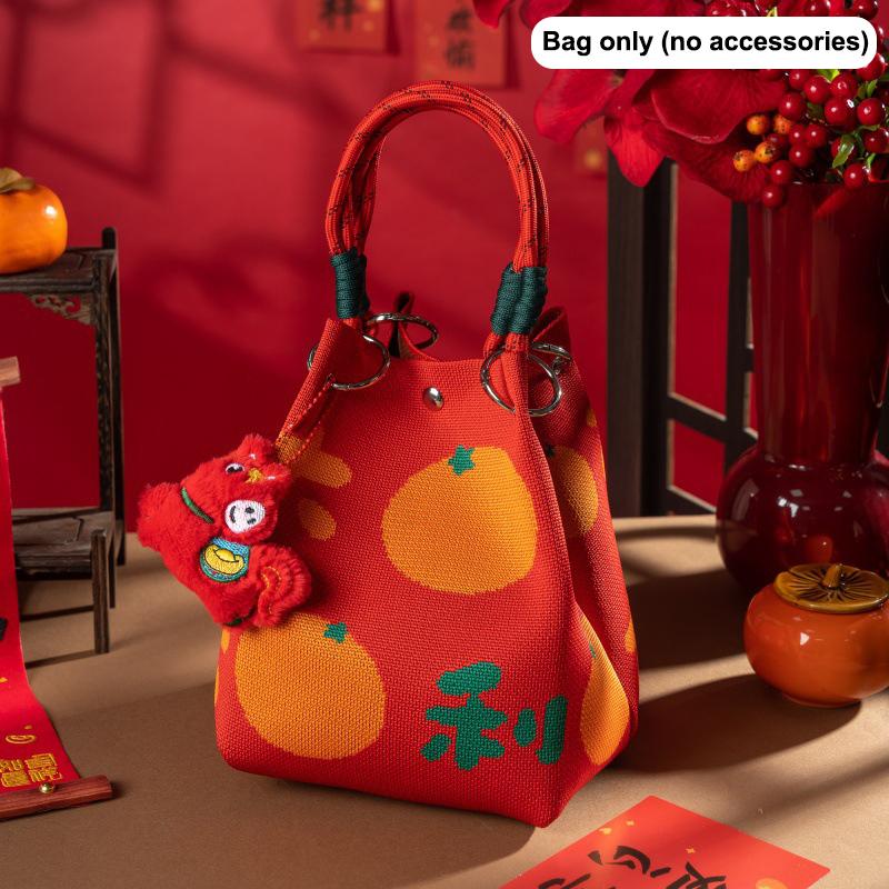 New 2026 Horse Year Cartoon Mascot Pony Knitted Bucket Bag For Women Fashion Large Capacity Portable Handbag New Year Gift