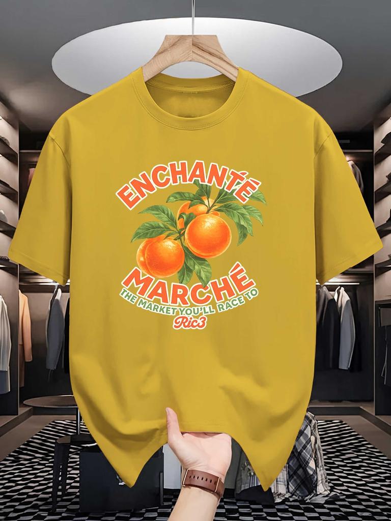 Retro French Orange Enchante Marche Graphic Unisexs T Shirt Crew Neck Cotton Tee Vintage Casual Top Present For Retro Art Male Fans