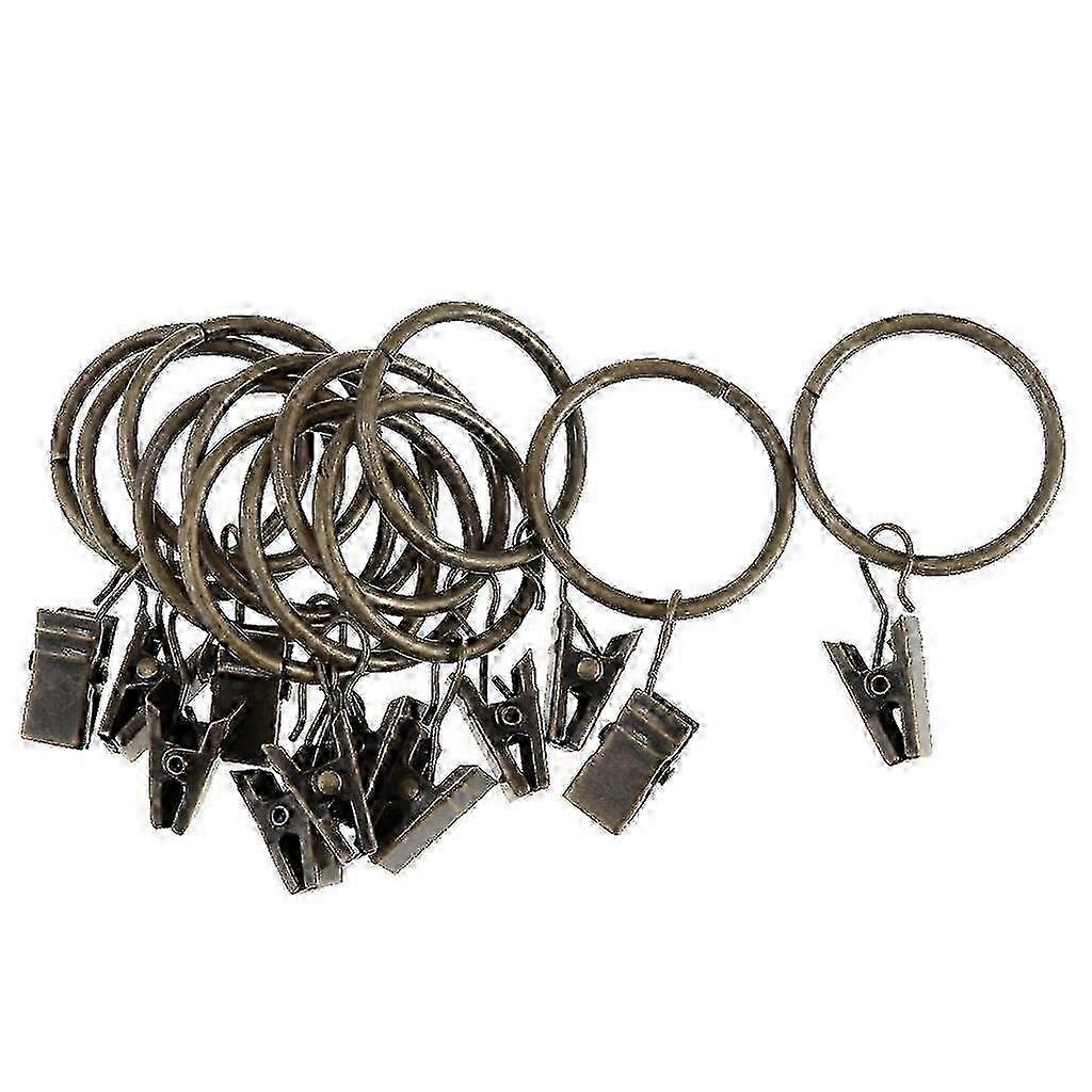 12-pack curtain rings with clips, 25mm curtain rings for hanging curtains - brown 25mm