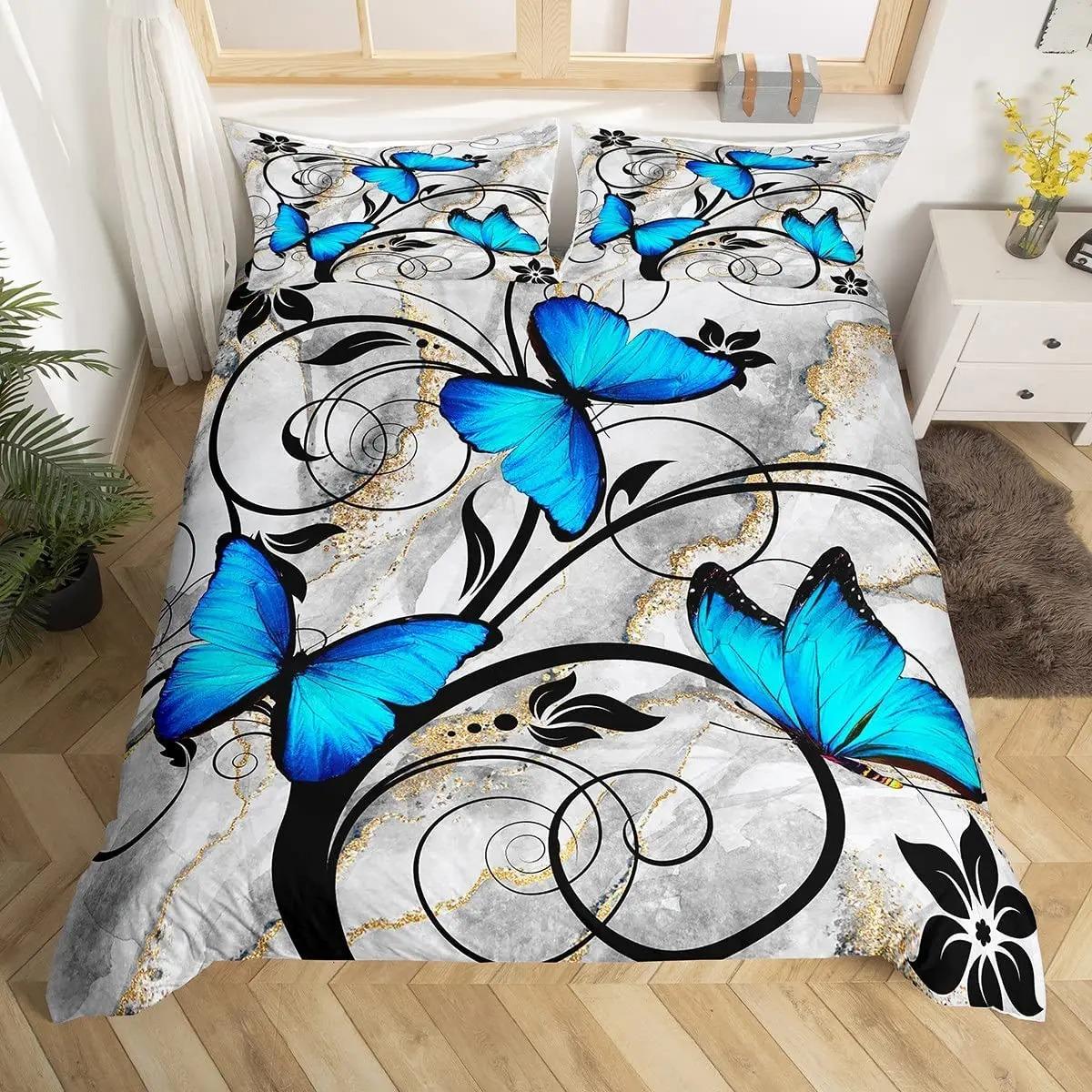 

Comforter Gold Butterfly Musical Note Bedding Set Microfiber Star Comforter Twin Queen For Kids Girl Teen Room Decor Comforter (quilt)-EU Single(135*200cm)3pcs