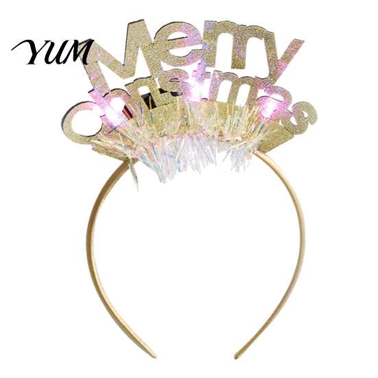 Flexible Plastic Holiday Headband Light Up Christmas Headbands, Shiny Glitter Santa Hat Tree Reindeer Antler Hairbands, Decorative Hair Bands for LED